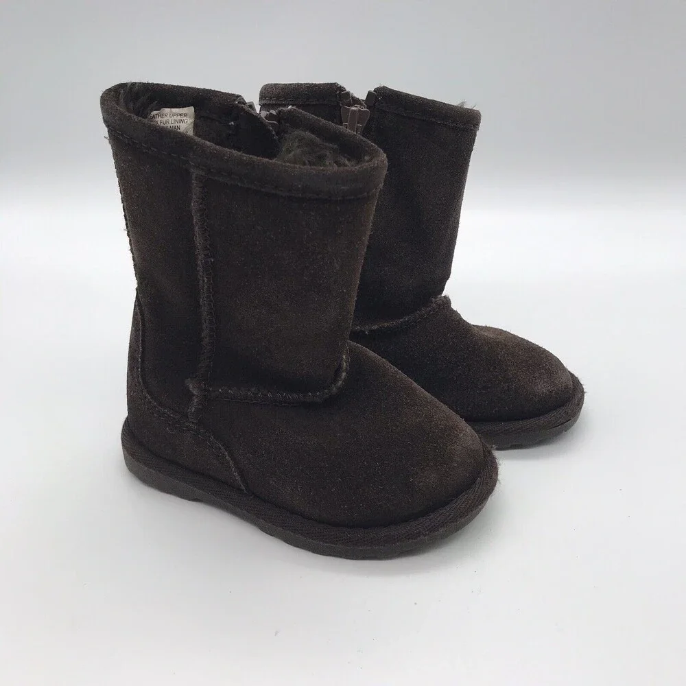 Melrose Ave Kid's 5 Brown Suede Leather Mid Calf Winter Boot Side Zip Snow Shoes